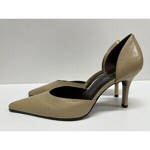 Aldo women size 37 US 6.5 cut out beige leather pointed toe stiletto pump heels